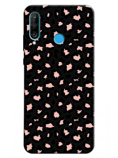 Huawei P30 Lite Leopar Desenli Siyah Telefon Kılıfı