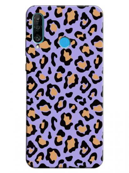 Huawei P30 Lite Leopar Desenli Lila Telefon Kılıfı