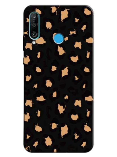 Huawei P30 Lite Leopar Desenli Siyah Telefon Kılıfı