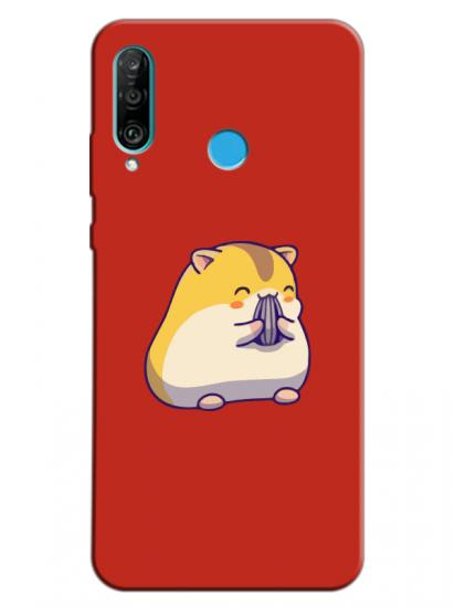 Huawei P30 Lite Sevimli Hamster Kırmızı Telefon Kılıfı