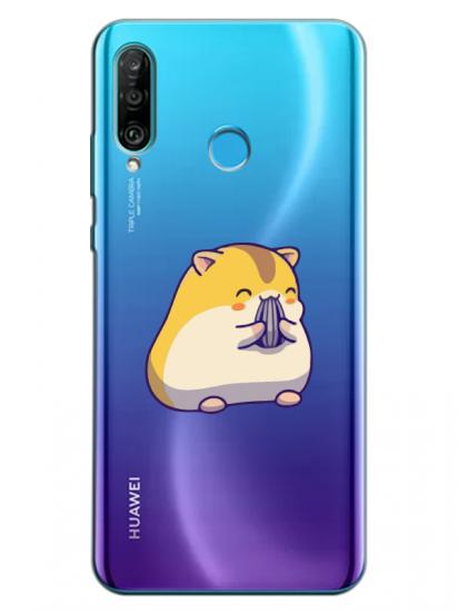 Huawei P30 Lite Sevimli Hamster Şeffaf Telefon Kılıfı