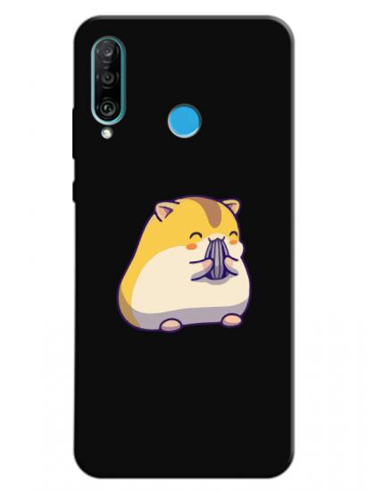 Huawei P30 Lite Sevimli Hamster Siyah Telefon Kılıfı