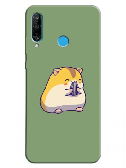 Huawei P30 Lite Sevimli Hamster Yeşil Telefon Kılıfı