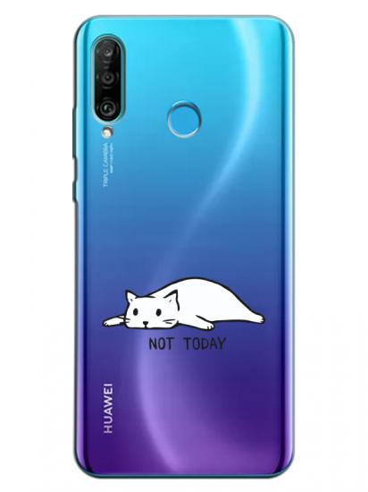 Huawei P30 Lite Not Today Kedi Şeffaf Telefon Kılıfı