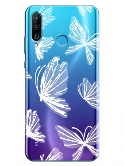 Huawei P30 Lite Kelebek Şeffaf Telefon Kılıfı