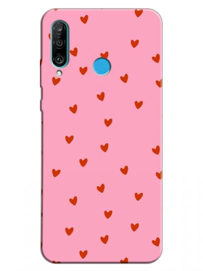 Huawei P30 Lite Minik Kalpler Pembe Telefon Kılıfı