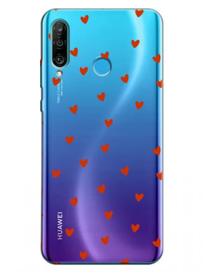 Huawei P30 Lite Minik Kalpler Şeffaf Telefon Kılıfı