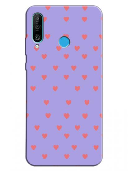 Huawei P30 Lite Minik Kalpler Lila Telefon Kılıfı