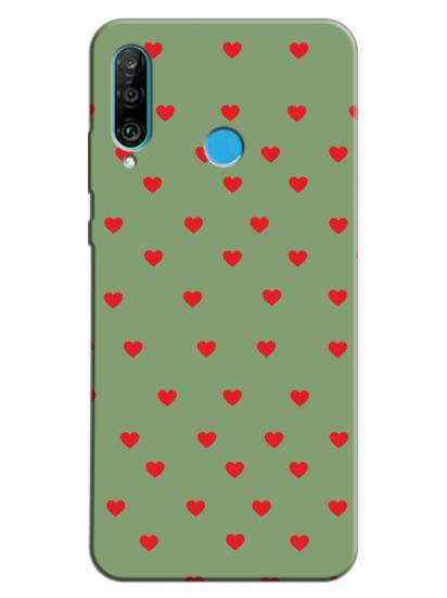 Huawei P30 Lite Minik Kalpler Yeşil Telefon Kılıfı