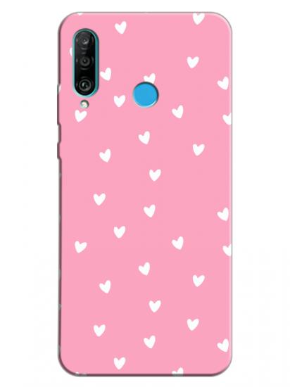 Huawei P30 Lite Minik Kalpler Pembe Telefon Kılıfı