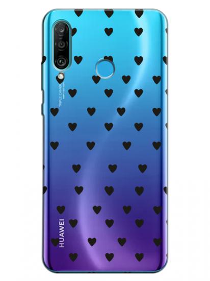 Huawei P30 Lite Minik Kalpler Şeffaf Telefon Kılıfı