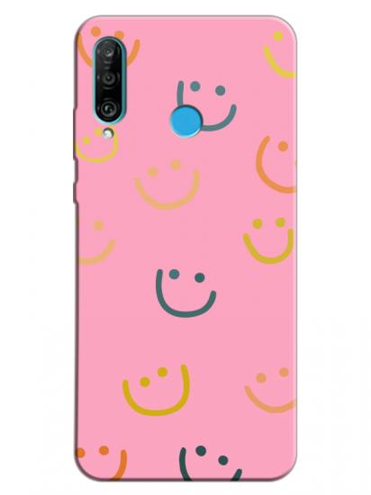 Huawei P30 Lite Emoji Gülen Yüz Pembe Telefon Kılıfı