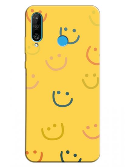 Huawei P30 Lite Emoji Gülen Yüz Sarı Telefon Kılıfı