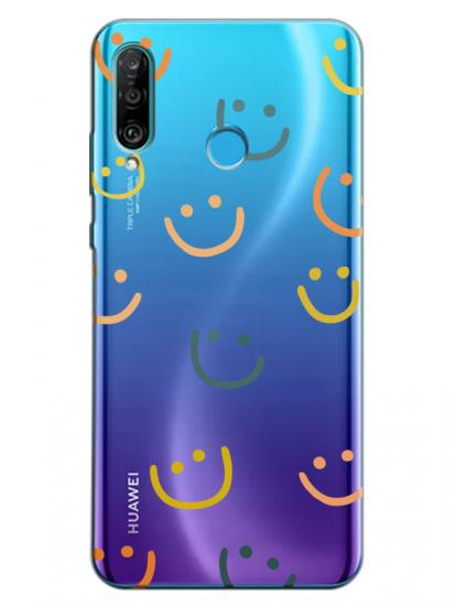 Huawei P30 Lite Emoji Gülen Yüz Şeffaf Telefon Kılıfı