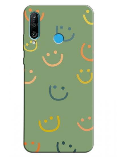 Huawei P30 Lite Emoji Gülen Yüz Yeşil Telefon Kılıfı