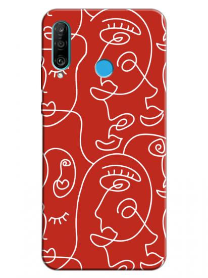 Huawei P30 Lite Face Art Kırmızı Telefon Kılıfı