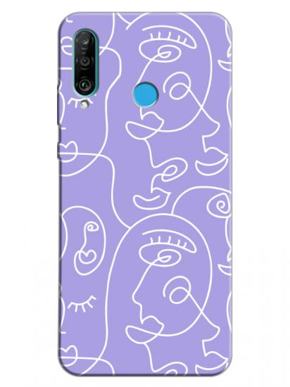 Huawei P30 Lite Face Art Lila Telefon Kılıfı