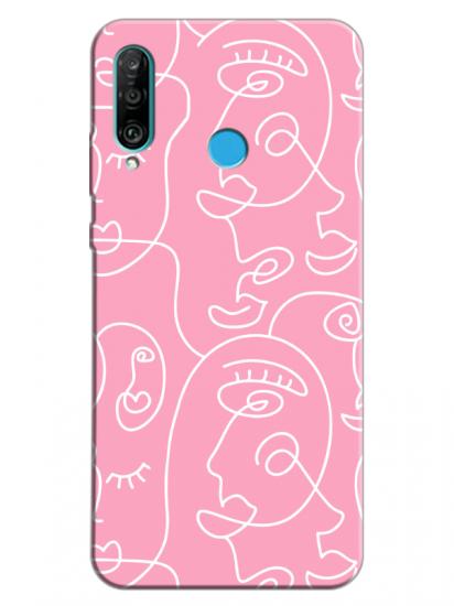 Huawei P30 Lite Face Art Pembe Telefon Kılıfı