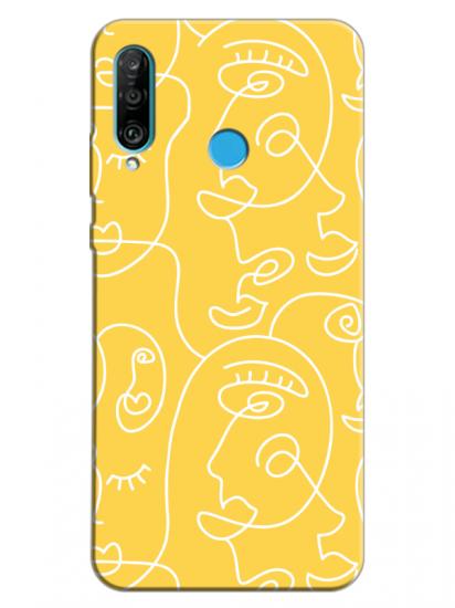 Huawei P30 Lite Face Art Sarı Telefon Kılıfı