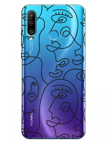 Huawei P30 Lite Face Art Şeffaf Telefon Kılıfı