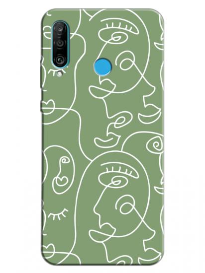 Huawei P30 Lite Face Art Yeşil Telefon Kılıfı