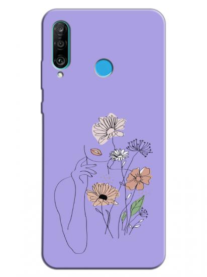 Huawei P30 Lite Kadın Çiçek Lila Telefon Kılıfı