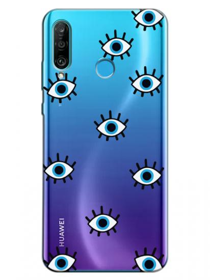 Huawei P30 Lite Nazar Gözler Şeffaf Telefon Kılıfı