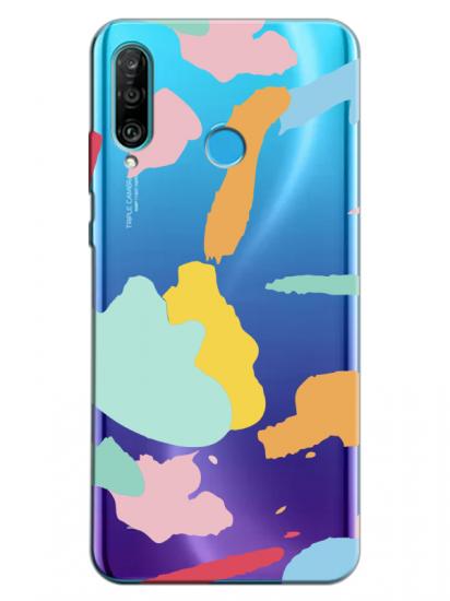 Huawei P30 Lite Sanatsal Boyalar Şeffaf Telefon Kılıfı