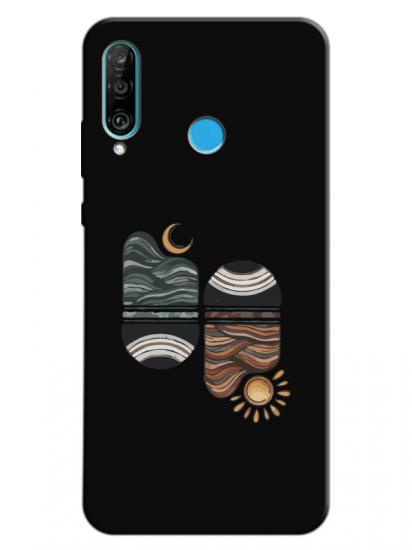 Huawei P30 Lite Sunset Wave Siyah Telefon Kılıfı