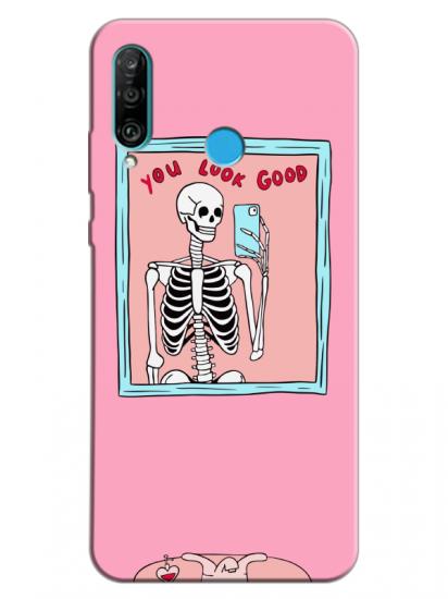 Huawei P30 Lite You Look Good İskelet Pembe Telefon Kılıfı