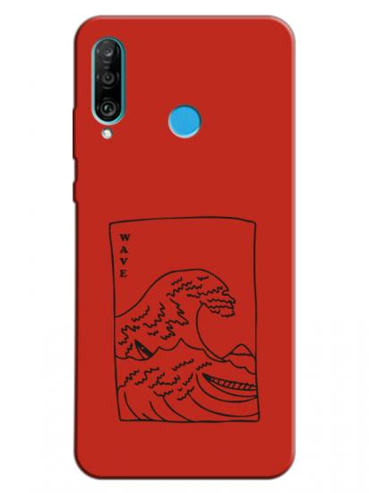 Huawei P30 Lite Kanagawa Wave Kırmızı Telefon Kılıfı