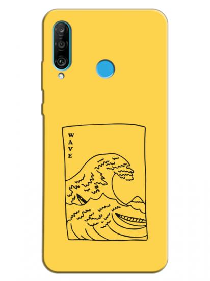 Huawei P30 Lite Kanagawa Wave Sarı Telefon Kılıfı