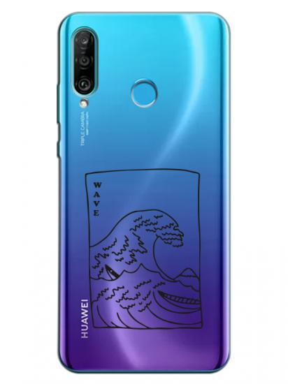 Huawei P30 Lite Kanagawa Wave Şeffaf Telefon Kılıfı