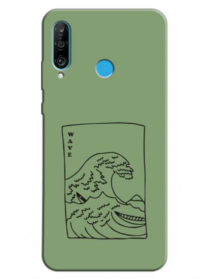 Huawei P30 Lite Kanagawa Wave Yeşil Telefon Kılıfı