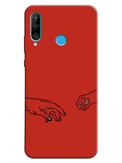 Huawei P30 Lite Hand And Paw Kırmızı Telefon Kılıfı