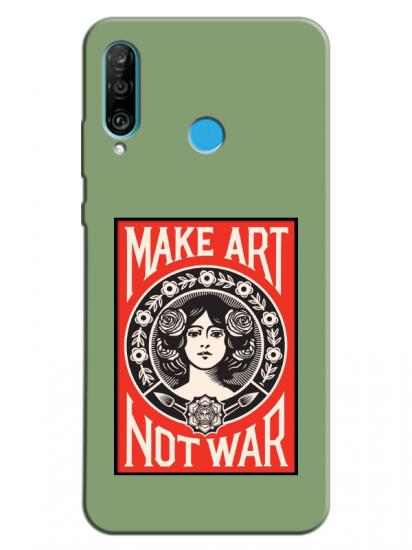 Huawei P30 Lite Make Art Not War Yeşil Telefon Kılıfı