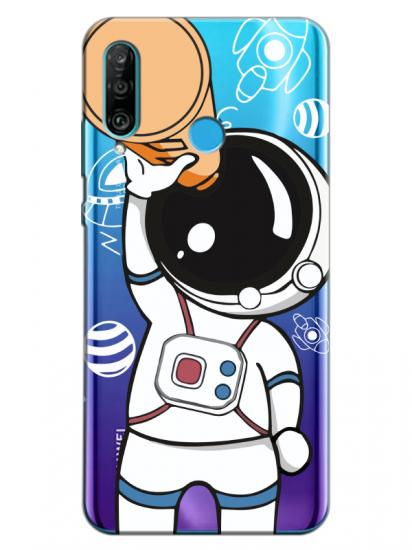 Huawei P30 Lite Astronot Şeffaf Telefon Kılıfı