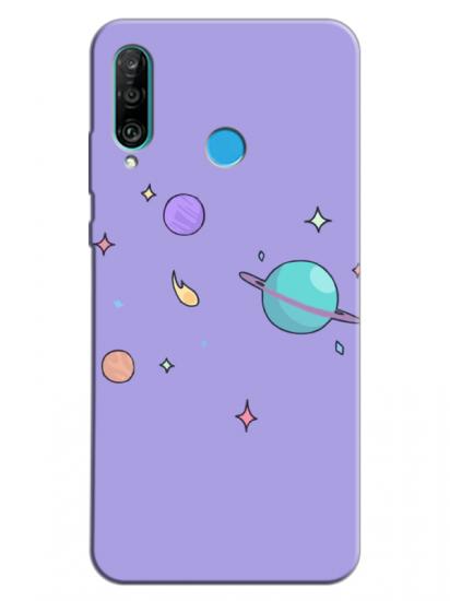 Huawei P30 Lite Gezegen Tasarım Lila Telefon Kılıfı