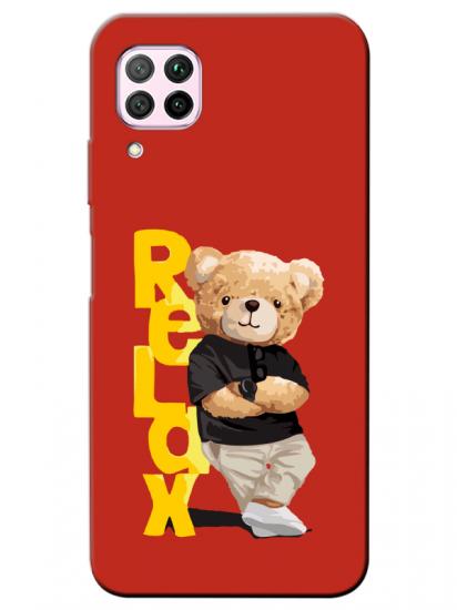 Huawei P40 Lite Teddy Bear Relax Kırmızı Telefon Kılıfı