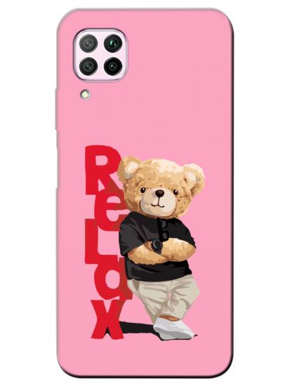 Huawei P40 Lite Teddy Bear Relax Pembe Telefon Kılıfı