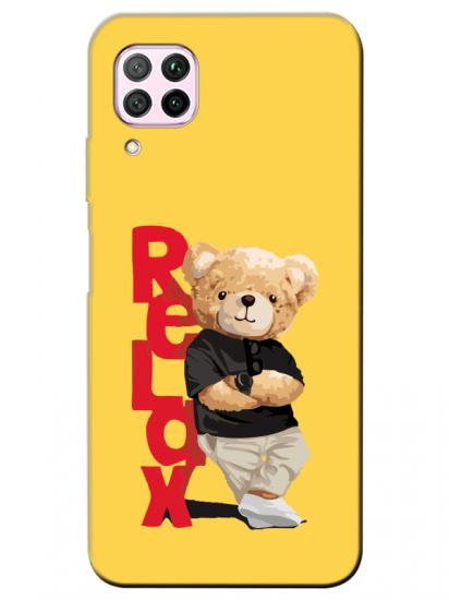 Huawei P40 Lite Teddy Bear Relax Sarı Telefon Kılıfı