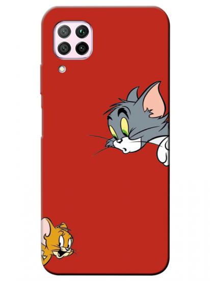 Huawei P40 Lite Tom And Jerry Kırmızı Telefon Kılıfı