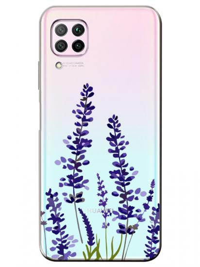 Huawei P40 Lite Lavanta Desenli Şeffaf Telefon Kılıfı