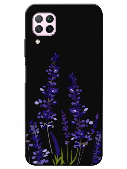 Huawei P40 Lite Lavanta Desenli Siyah Telefon Kılıfı