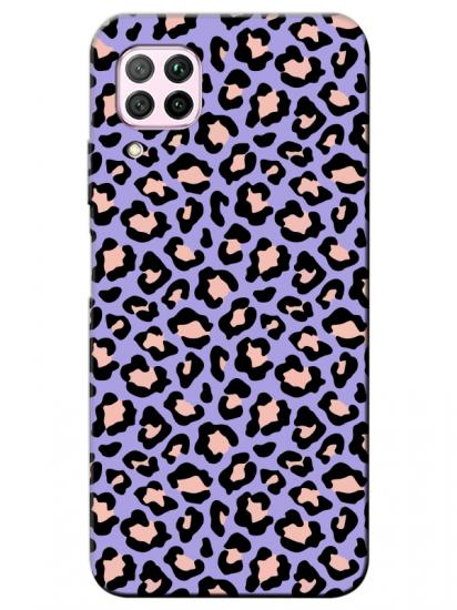 Huawei P40 Lite Leopar Desenli Lila Telefon Kılıfı