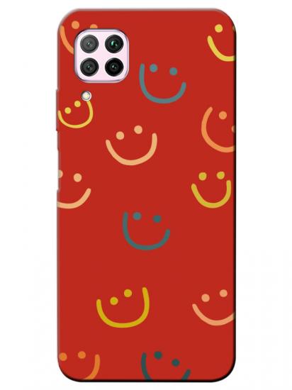 Huawei P40 Lite Emoji Gülen Yüz Kırmızı Telefon Kılıfı