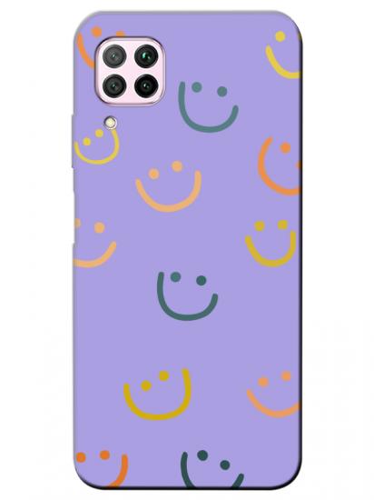 Huawei P40 Lite Emoji Gülen Yüz Lila Telefon Kılıfı