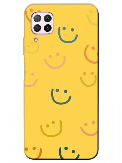 Huawei P40 Lite Emoji Gülen Yüz Sarı Telefon Kılıfı