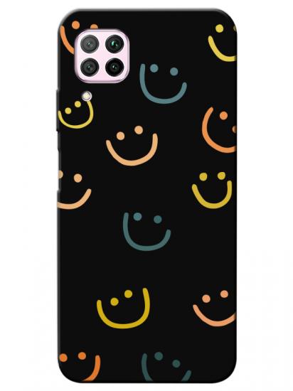 Huawei P40 Lite Emoji Gülen Yüz Siyah Telefon Kılıfı