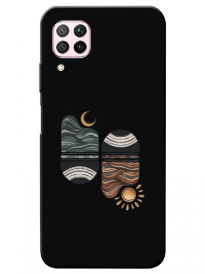 Huawei P40 Lite Sunset Wave Siyah Telefon Kılıfı